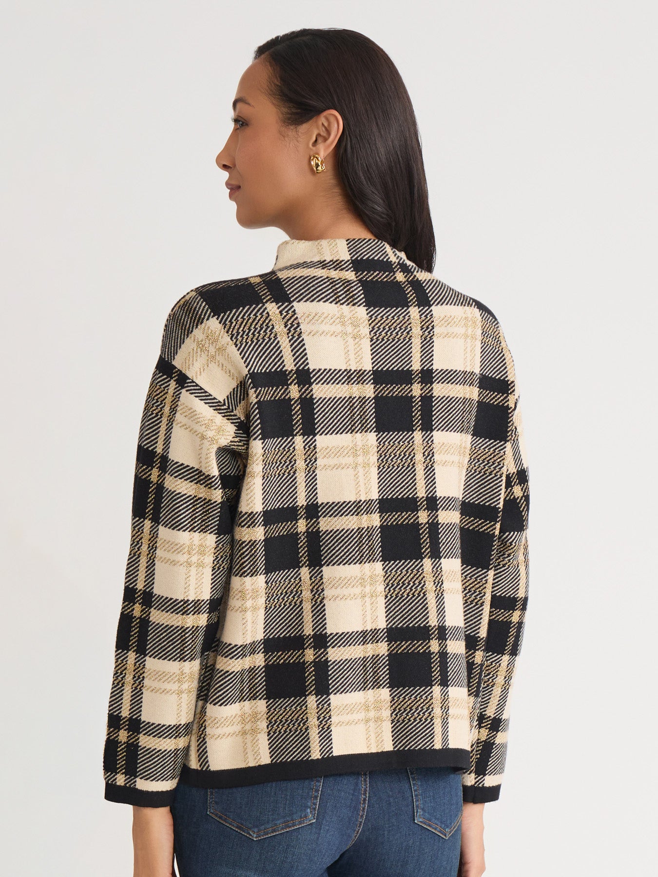 Plaid Mock Neck Sweater