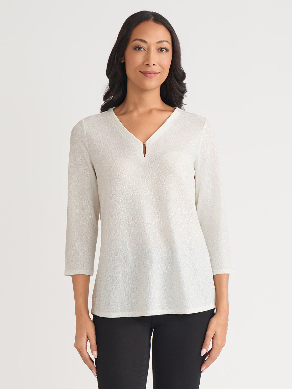 Petite Shimmer Keyhole Neckline Top