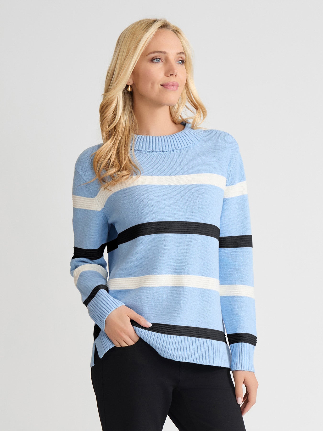 Stripe Folded Mockneck Sweater