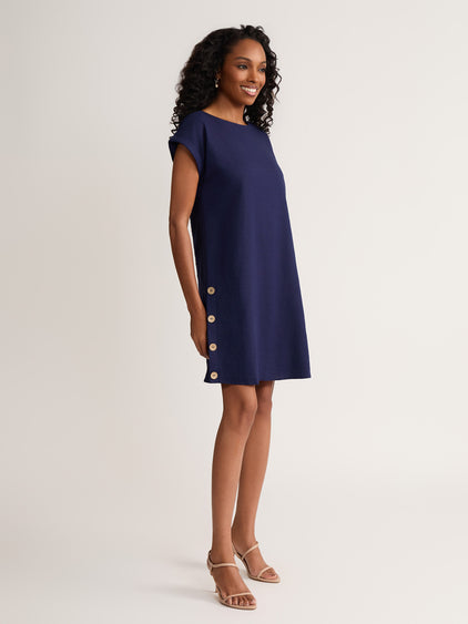 Jones New York Short Sleeve Linen-Blend Swing Dress