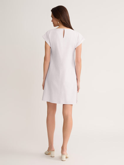 white short sleeve swing dress Jones New York Linen-Blend Swing Dress