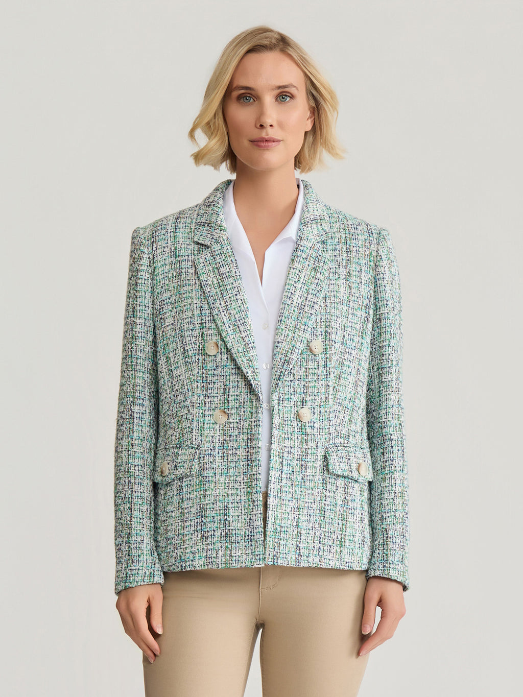 Faux Double Breasted Jacket with Flap Pockets