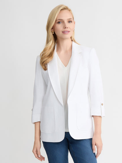 Jones New York Women's Faux Double Breasted Jacket, White, Medium