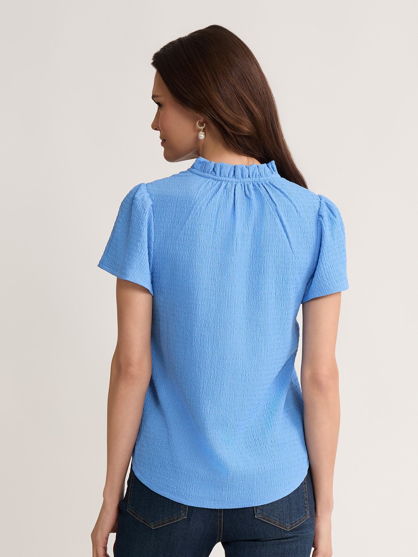 Ruffle Trim Flutter Sleeve Top