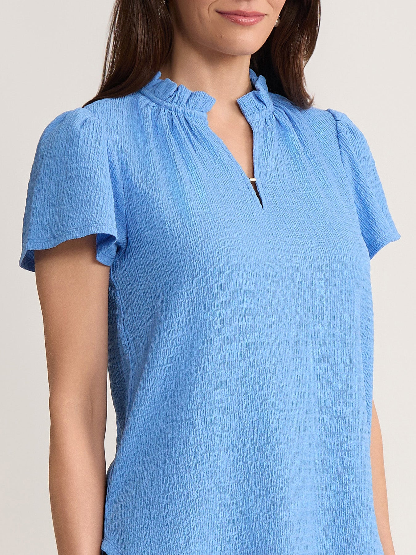 Ruffle Trim Flutter Sleeve Top