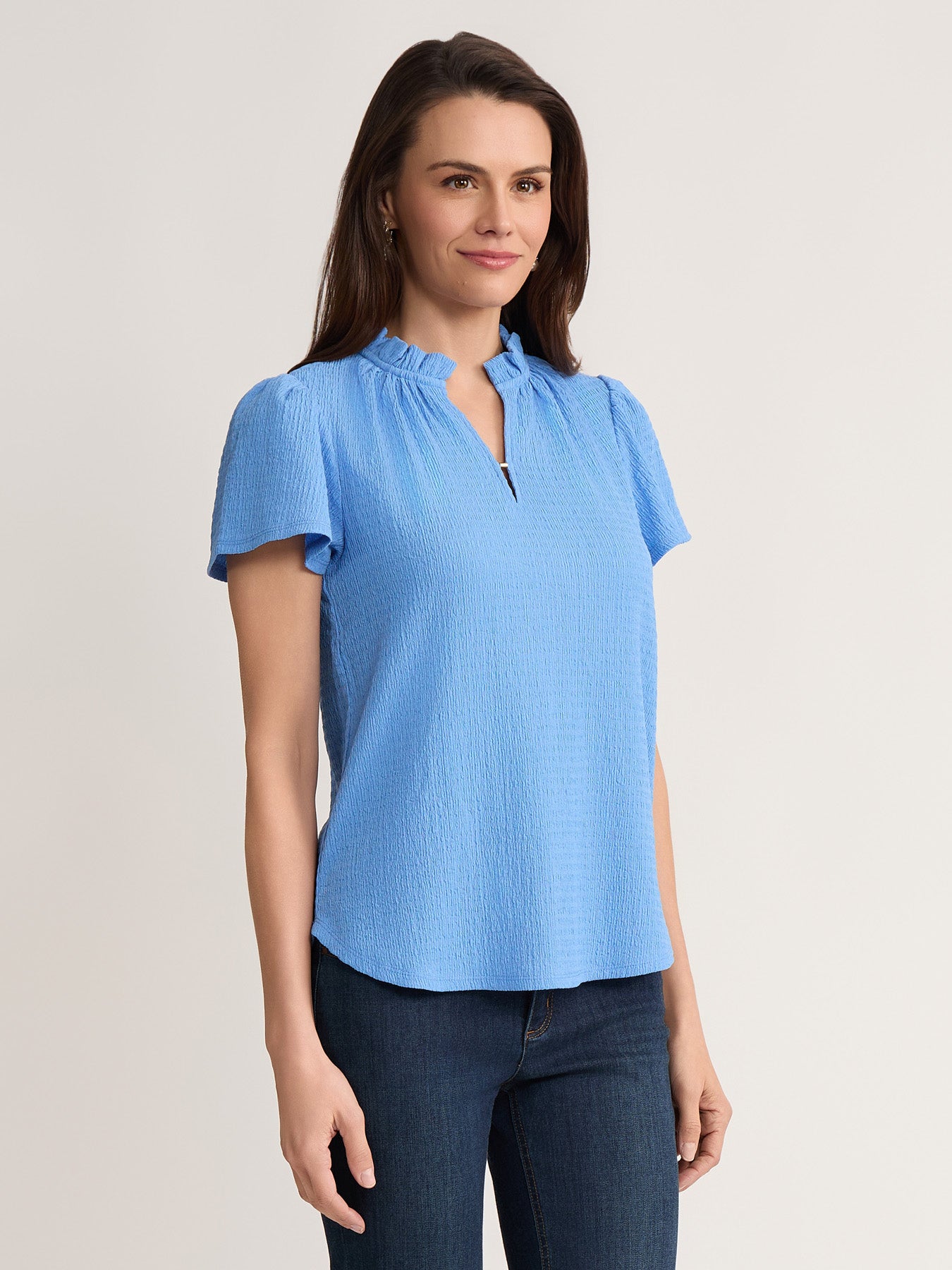 Ruffle Trim Flutter Sleeve Top
