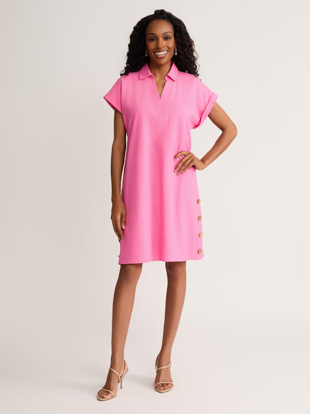 Petite A-Line Collared Side Button Dress