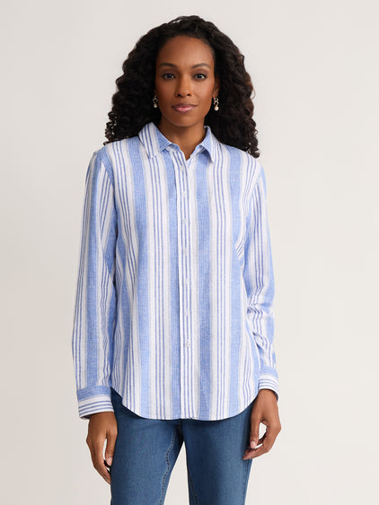 jones new york women's dress shirts Jones New York Women Striped Long Sleeve Button-Up Shirt Stretch Size 4