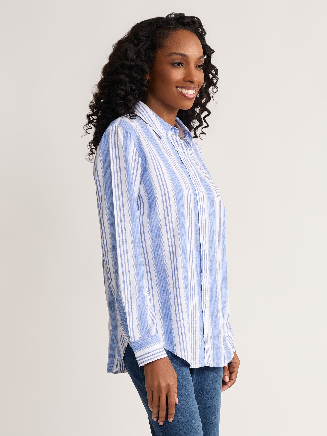 MARK＆LONA 　Ruler JQ Jersey Top jkt Striped Button-Up Shirt, Linen