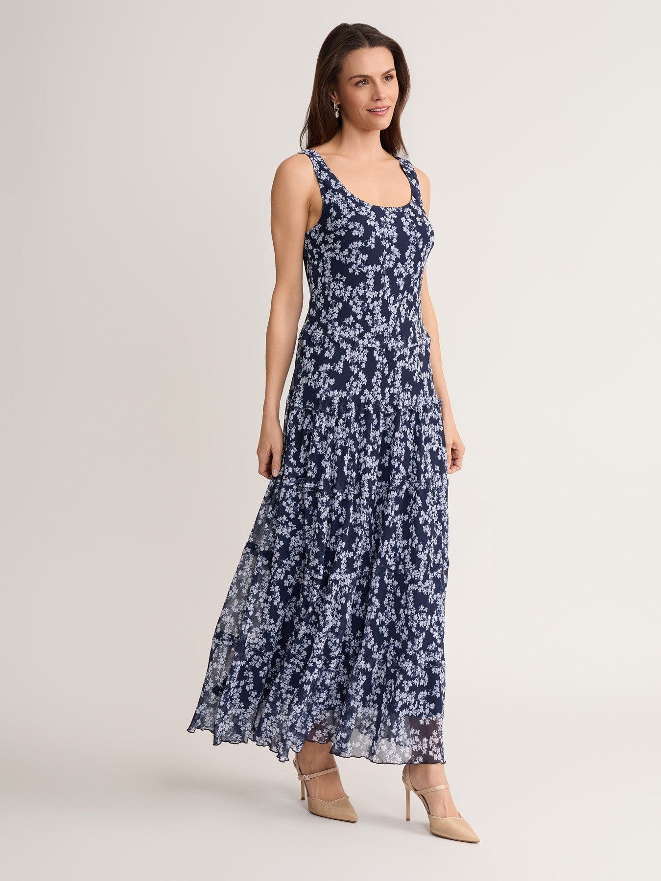 Petal Print Tiered Maxi Dress