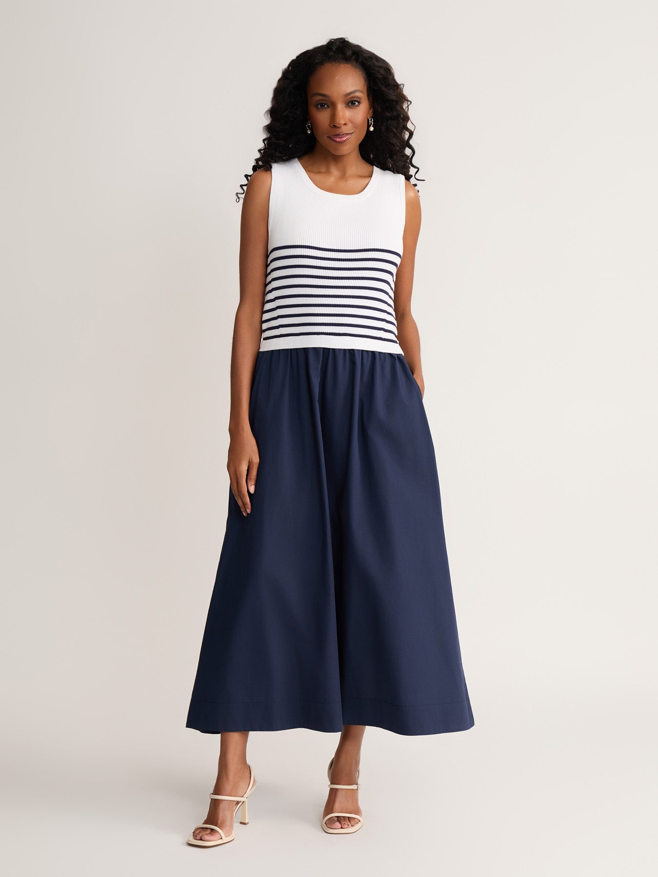 Mixed Media Striped Tank Maxi Dress