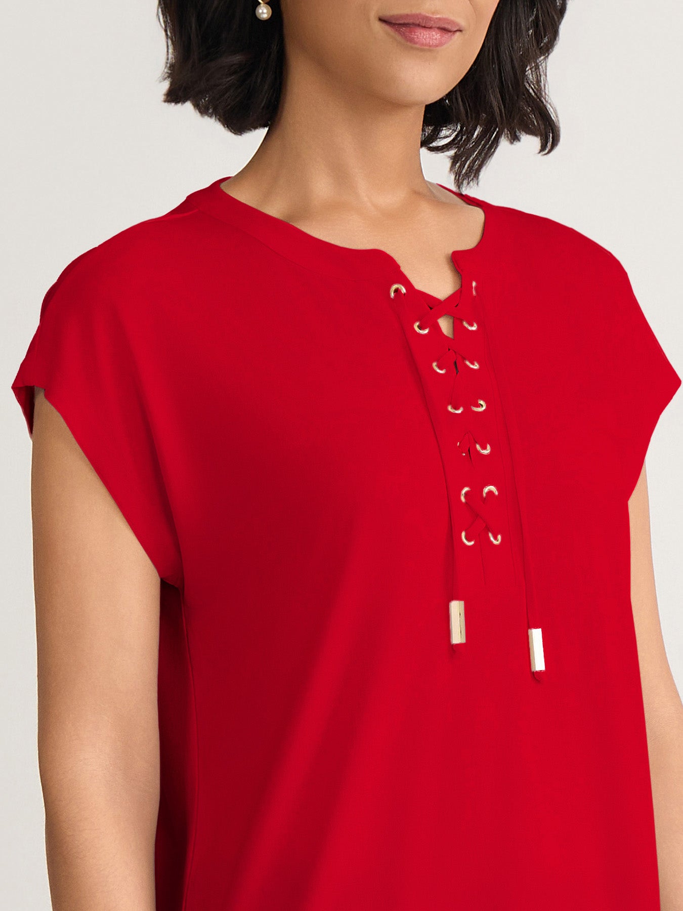 Cap Sleeve Lace Up Top