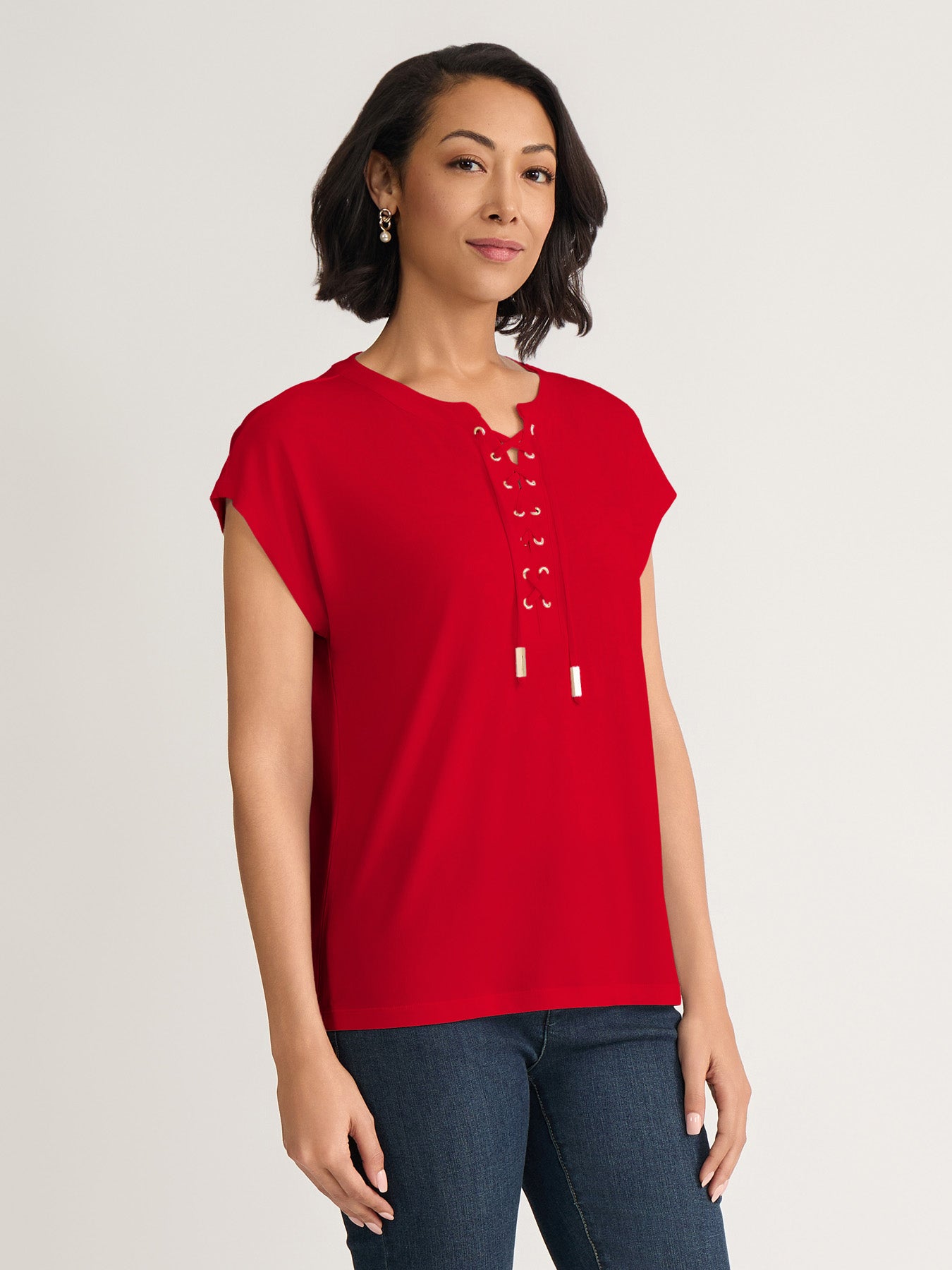 Cap Sleeve Lace Up Top