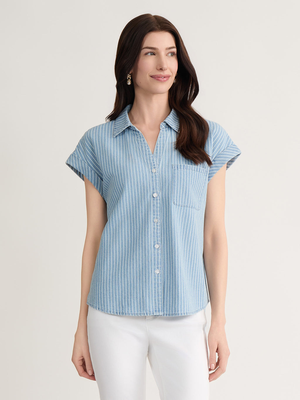 Jones New York Petite Button-Front Collared Neck Top