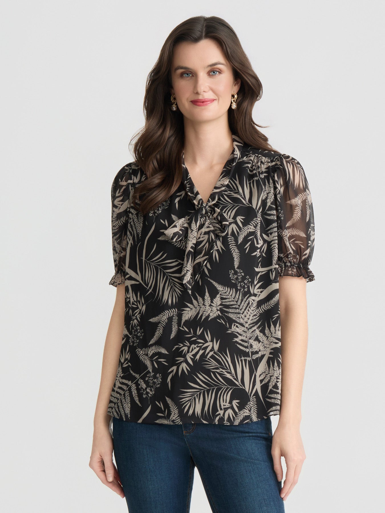 Botanical Tie-Neck Blouse
