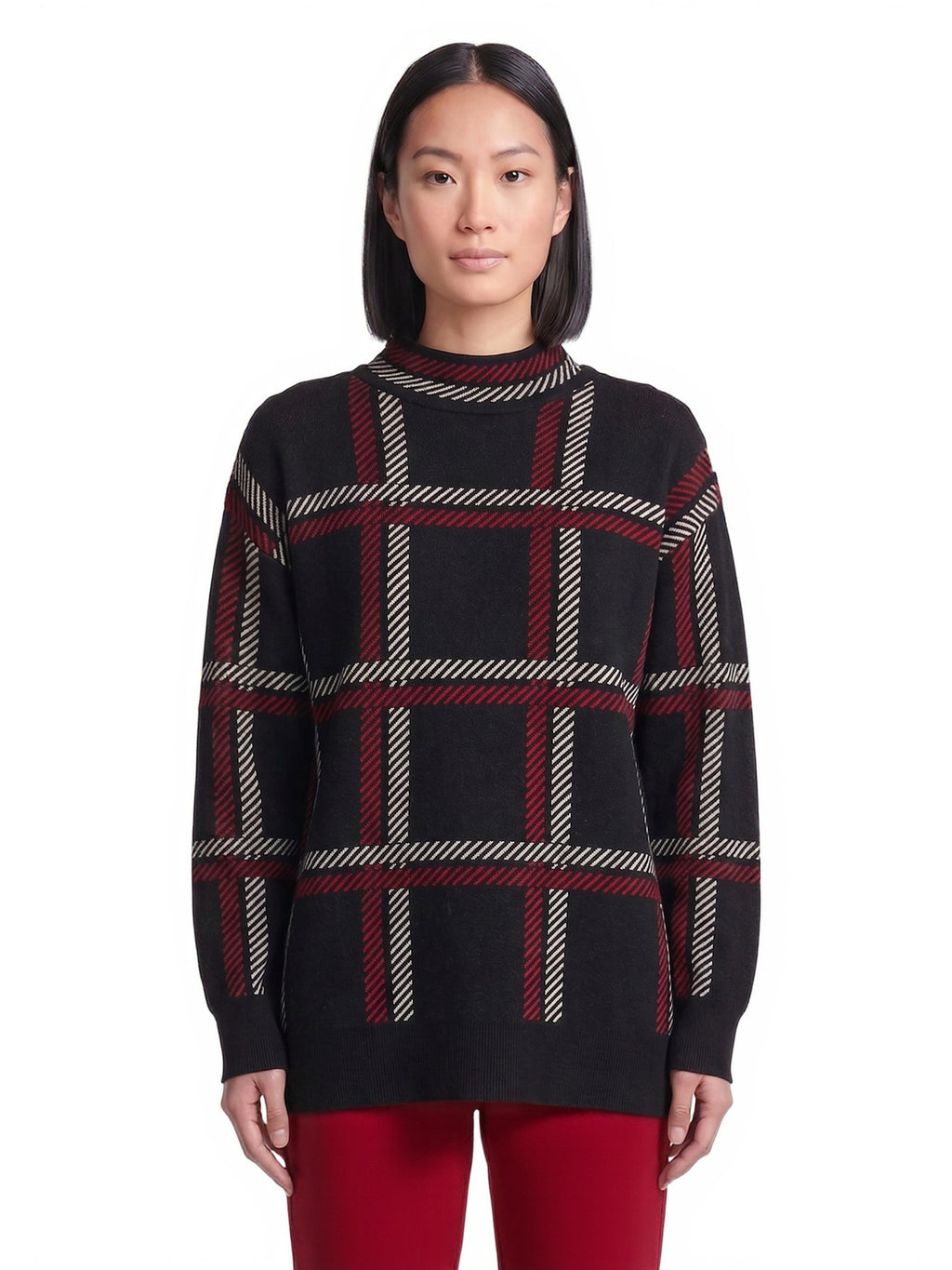 Plaid Mock Neck Sweater