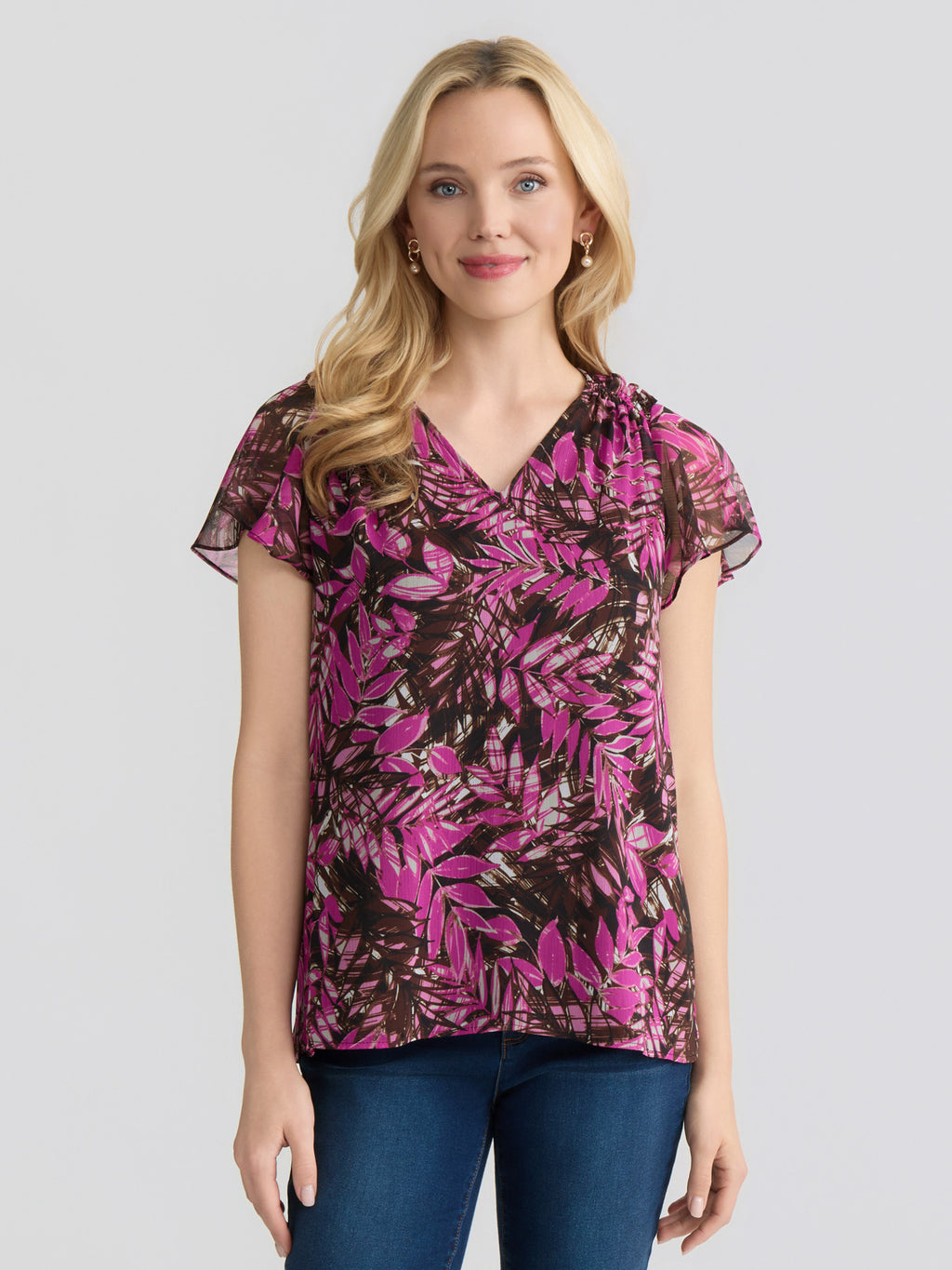 Short Flutter Sleeve Blouse