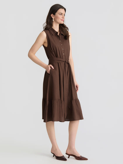 linen shirt dress sleeveless Jones New York Belted Linen-Blend Midi Shirtdress 100% Linen. U.S. COAST GUARD MEN'S Simple Long Dress Color:Off white Brown navy