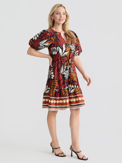 jones new york a-line dresses Jones New York Women's Printed Shirred Flutter-Sleeve Midi Dress