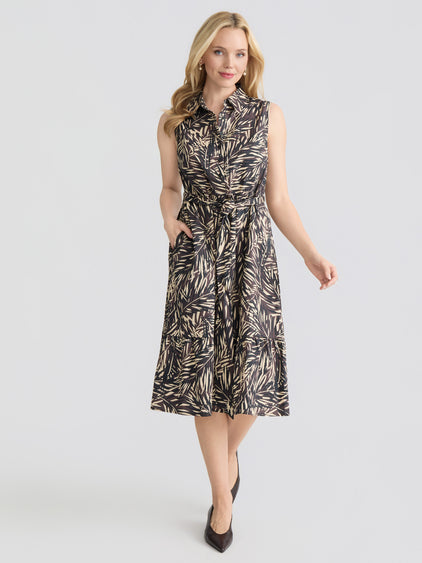 midi sleeveless shirt dress Jones New York Belted Shirtdress Romantic Lace Wedding Dress Collared sleeveless asymmetrical tie autumn-florals Color:Grisaille Floral