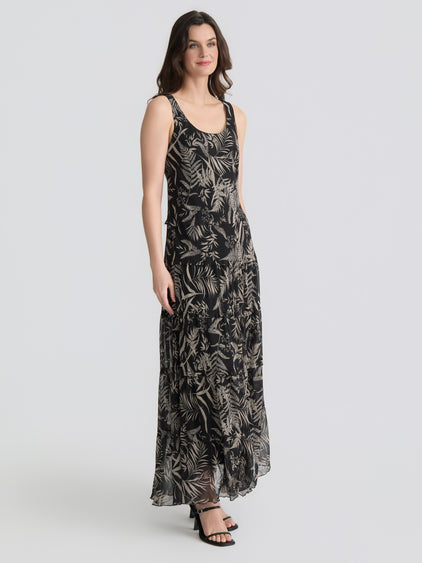 Sleeveless Tiered Maxi Dress, Printed Yoryu