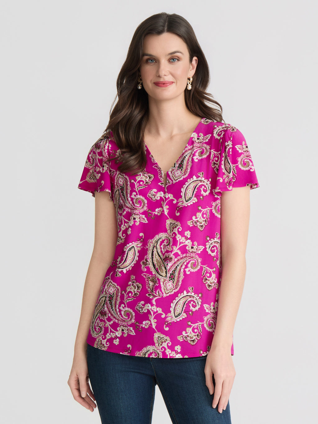Short Flutter Sleeve Blouse