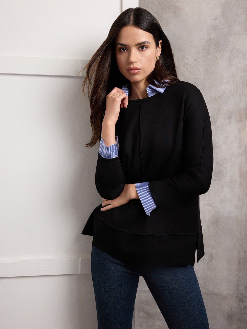 トップス UNEVENNESS CHECK TUNIC TOP Dolman Tunic - Black Tunic | Jones New York