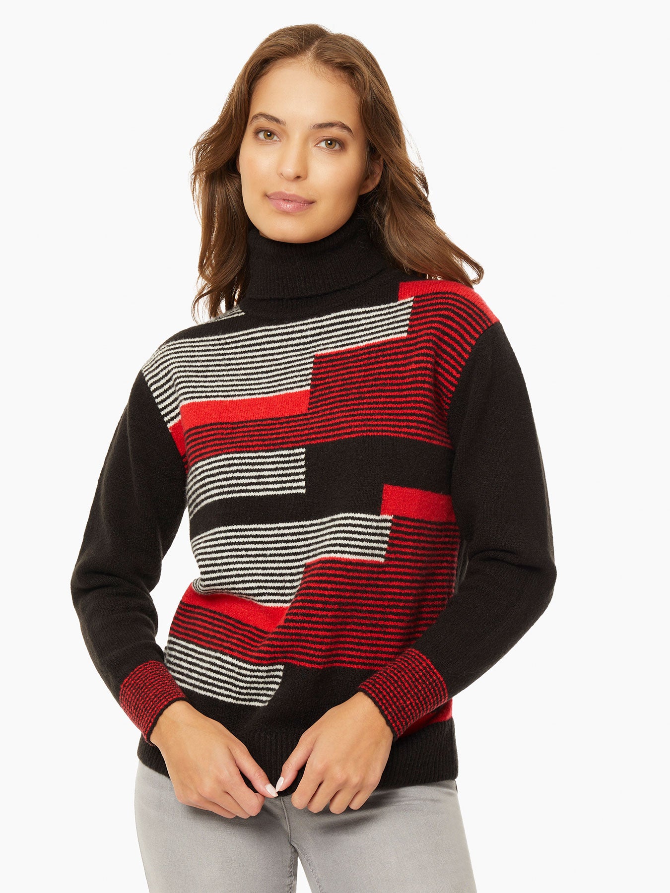 Striped Colorblock Turtleneck Sweater