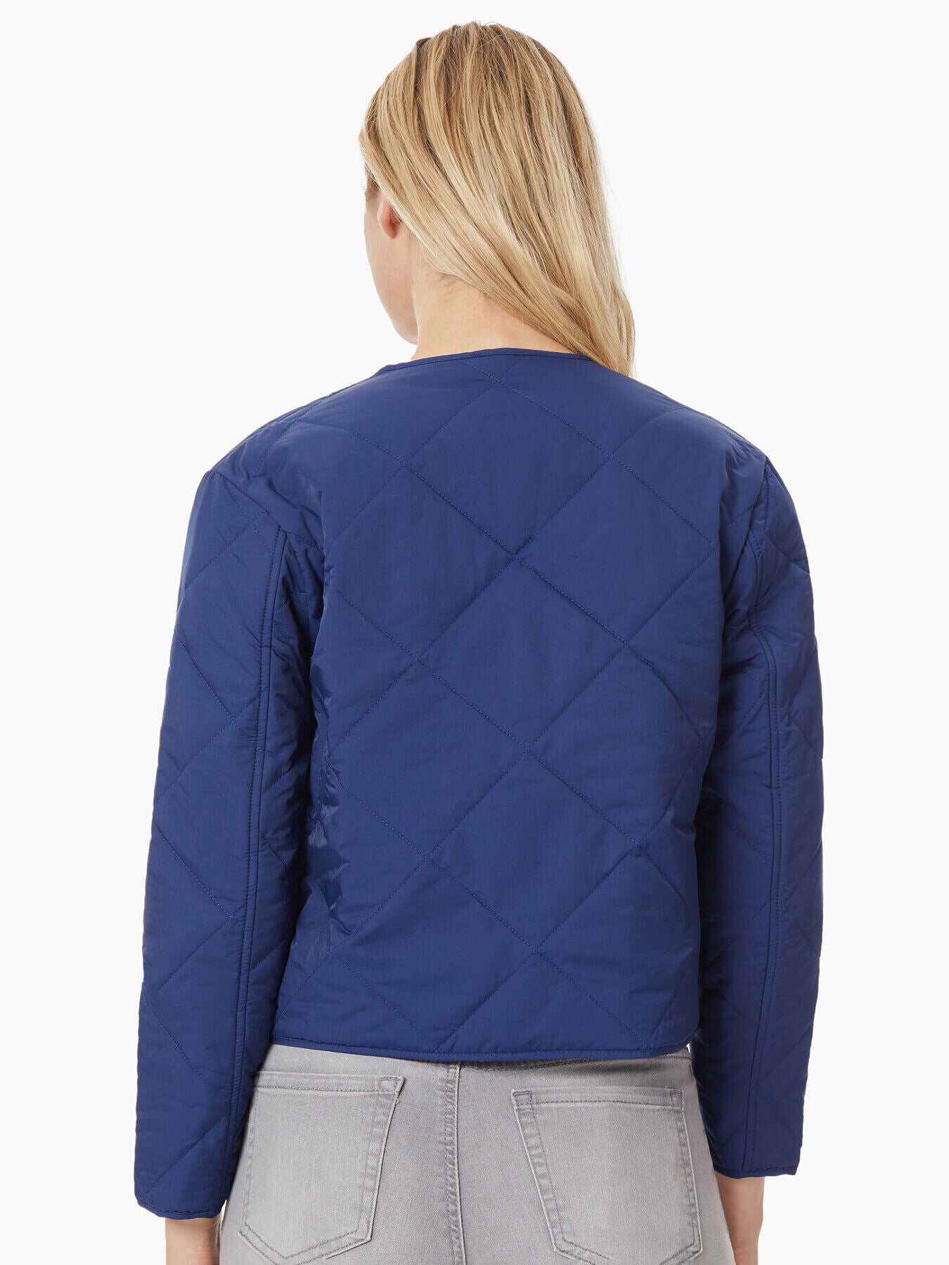 Collarless Quilted Jacket - Blue Quilted Jacket | Jones New York