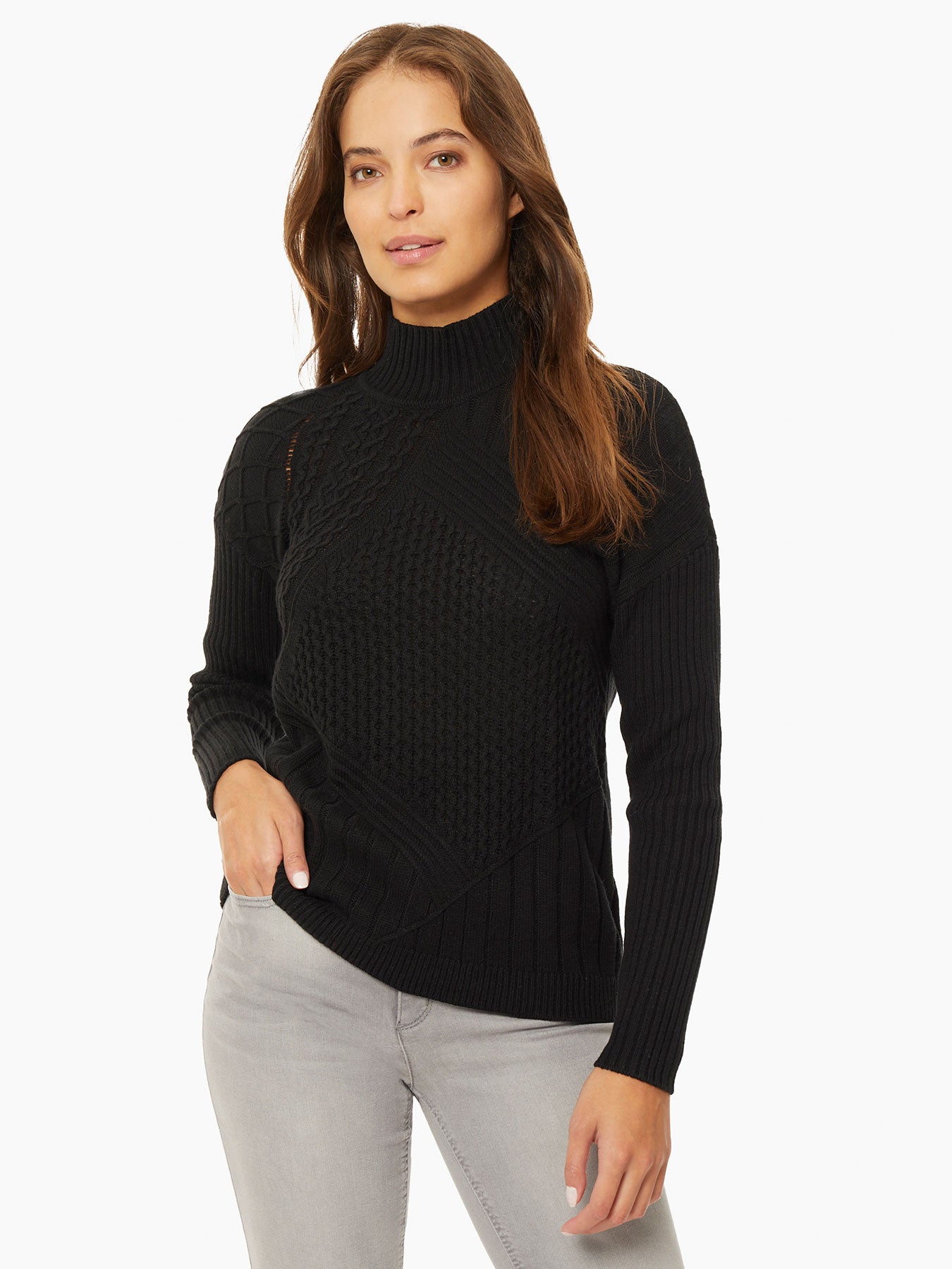 Reverse Jersey Multi-Stitch Mock Neck Sweater